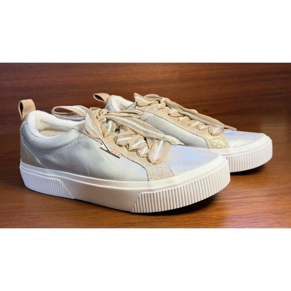 Reef Sandy Womens Lace-Up Leather Sneakers metallic Silver/Beige US 8